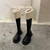 Fashion Women Winter New Soft Leather Knee Boots Ladies Fashion Outdoor Thick Soled Black Long Round Toe Knee-high Knight Boots Footwear