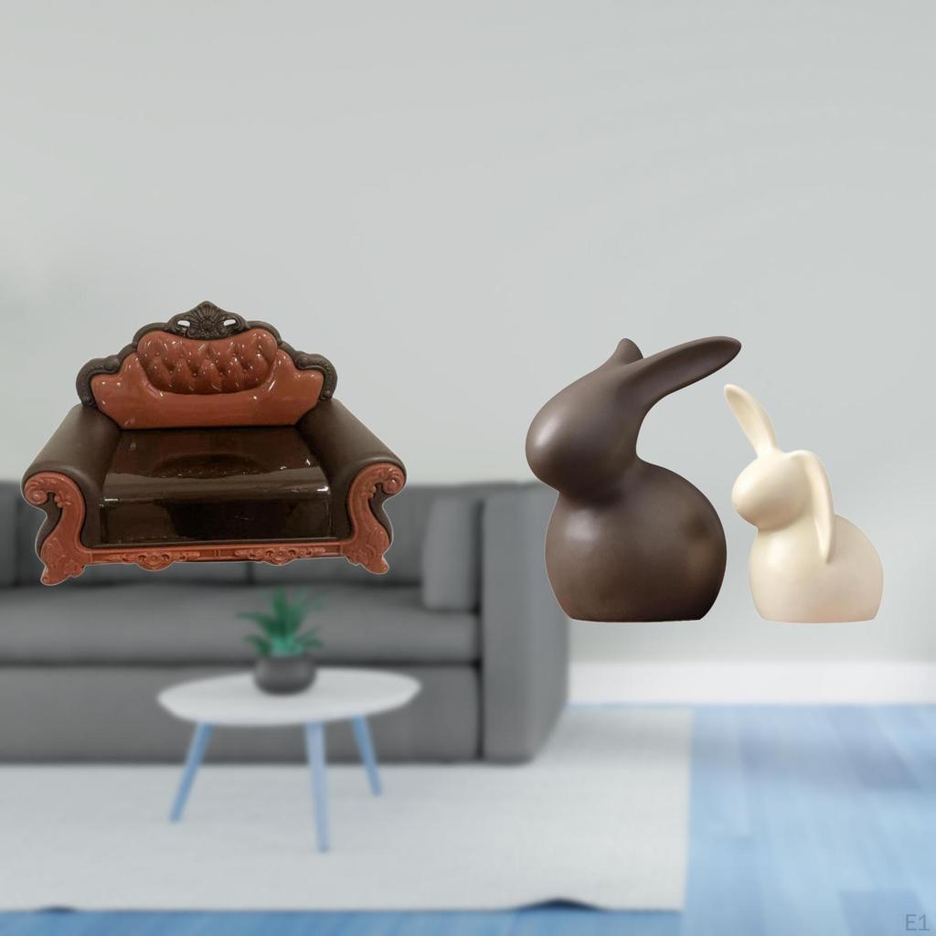 Miniature Sofa Couch Single Chair Model DIY Accessory Ceramic Statue Set Porcelain Bunny