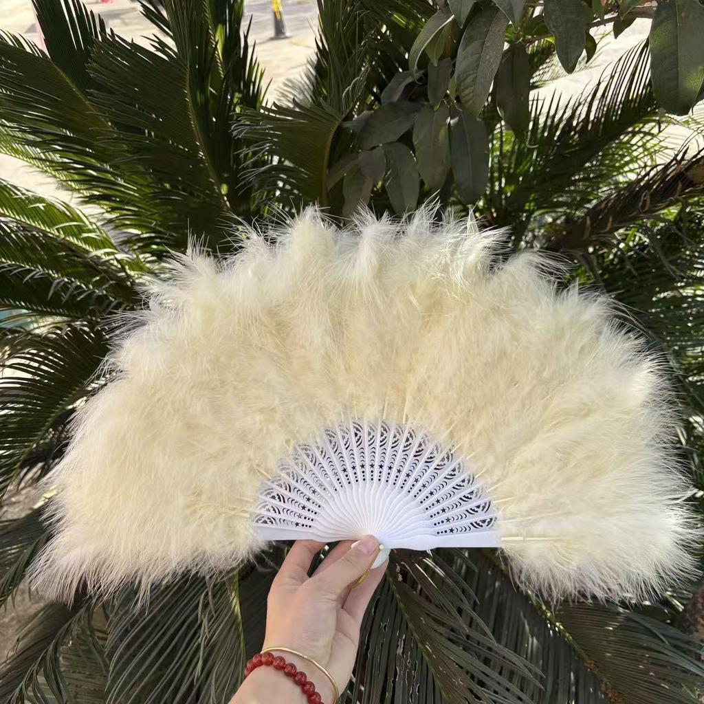 Ancient Style Qipao Feather Folding Fan for Dance and Photography