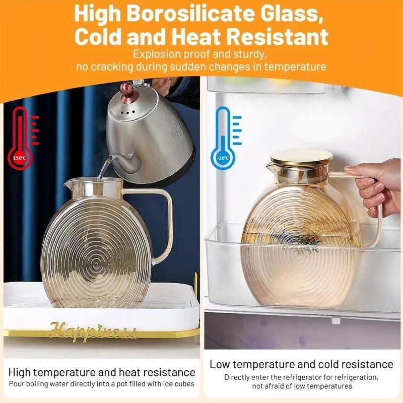 Carafa mare de apă din sticlă cu capac – Vas din sticlă borosilicată pentru frigider și uz casnic