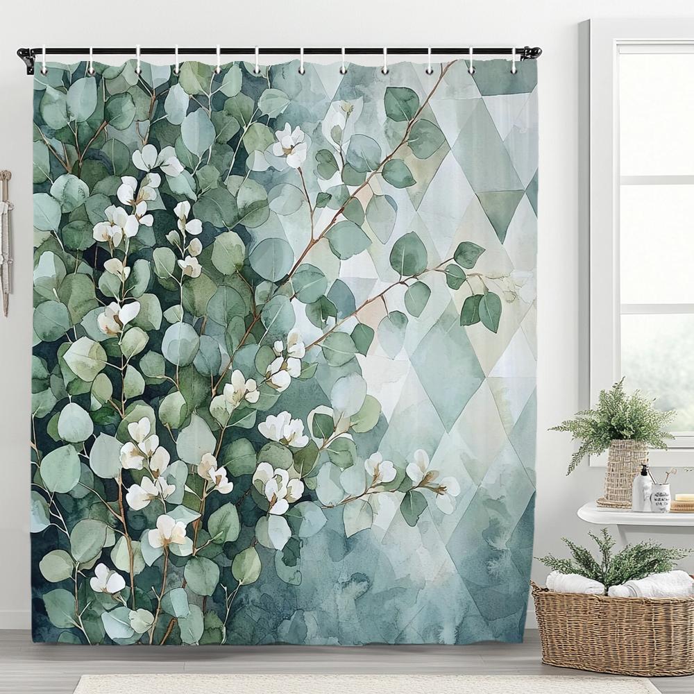 Spring Flowers Shower Curtain Floral Bathroom Curtain Romantic Refreshing Curtain, Printed Polyester Shower Curtain With Hooks