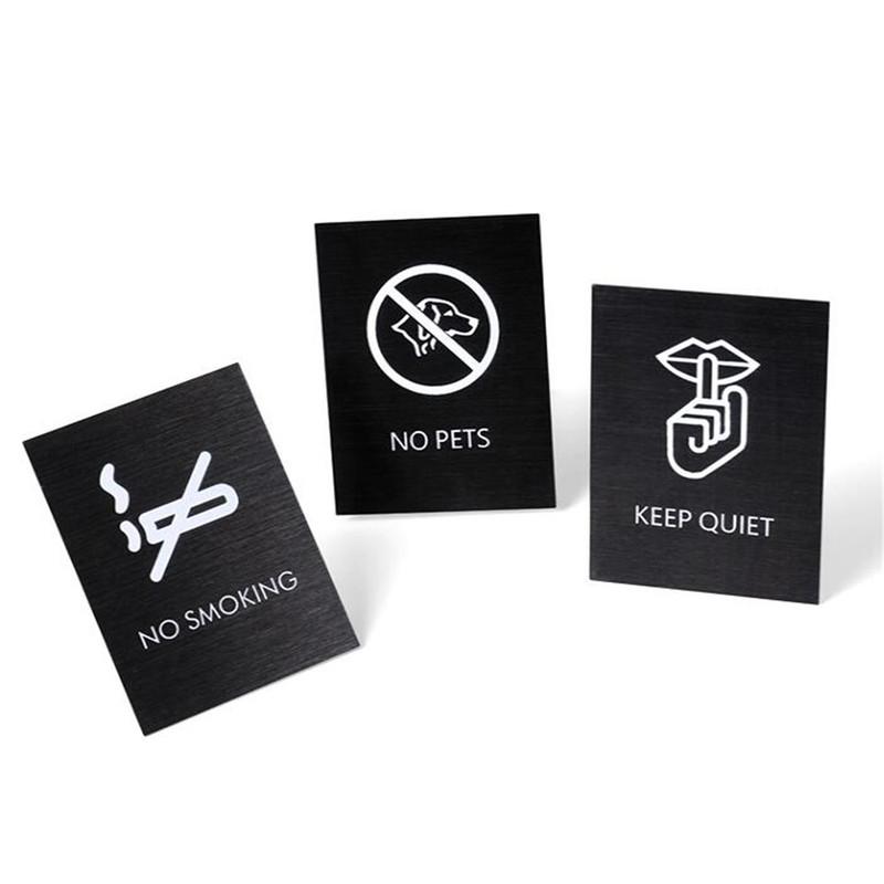 Stainless Steel Slogan No Smoking Sign Public Places Warning Signage Wall Stickers WIFI Plaque Number Custom Address Plates