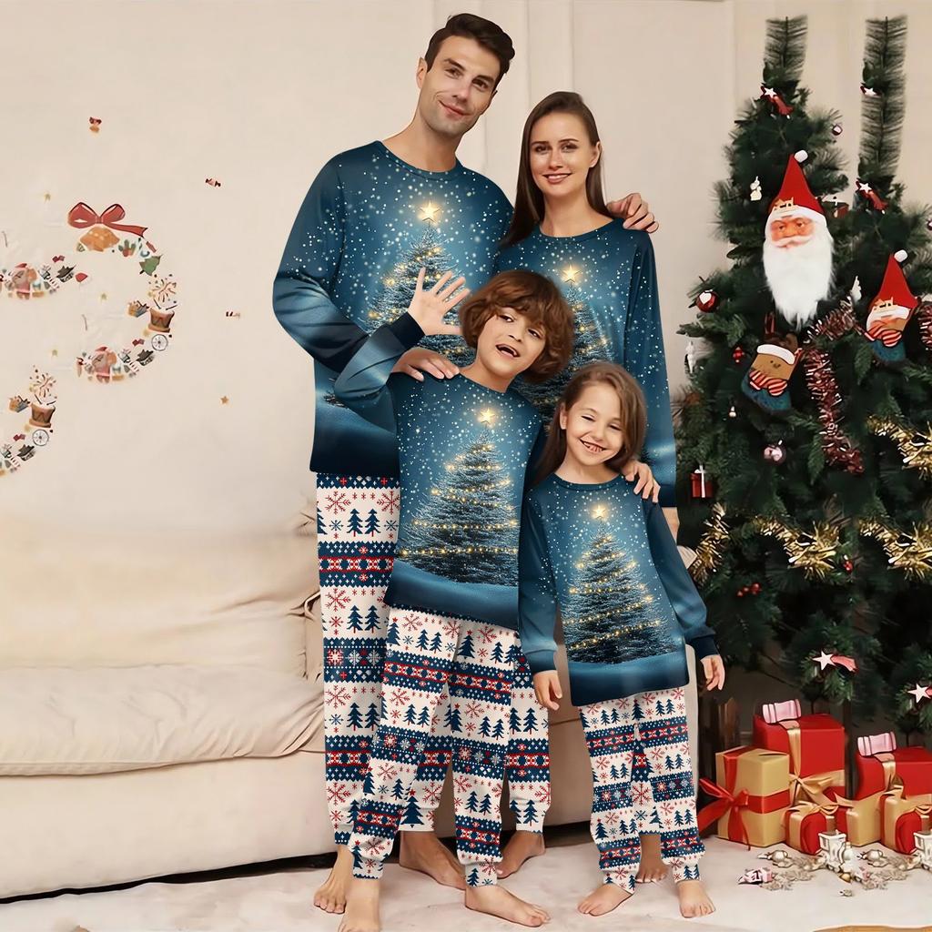Family Matching Print Sets Pajamas Loungewear Outfits Family Matching Long Sleeve Tops+Pants Set