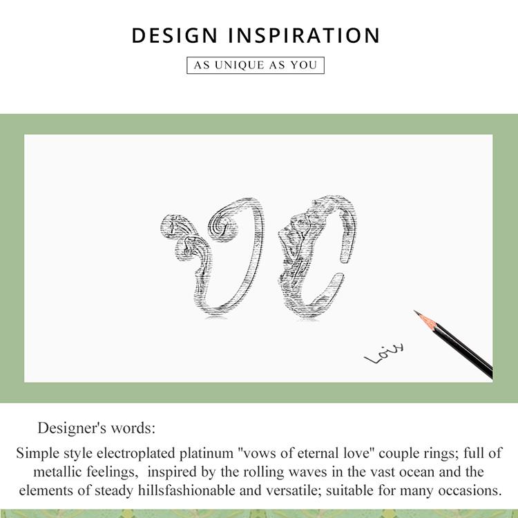 BAMOER 925 Sterling Silver Vows of Eternal Love Couple Waves Rings for Women Fine Jewelry Wedding Gift