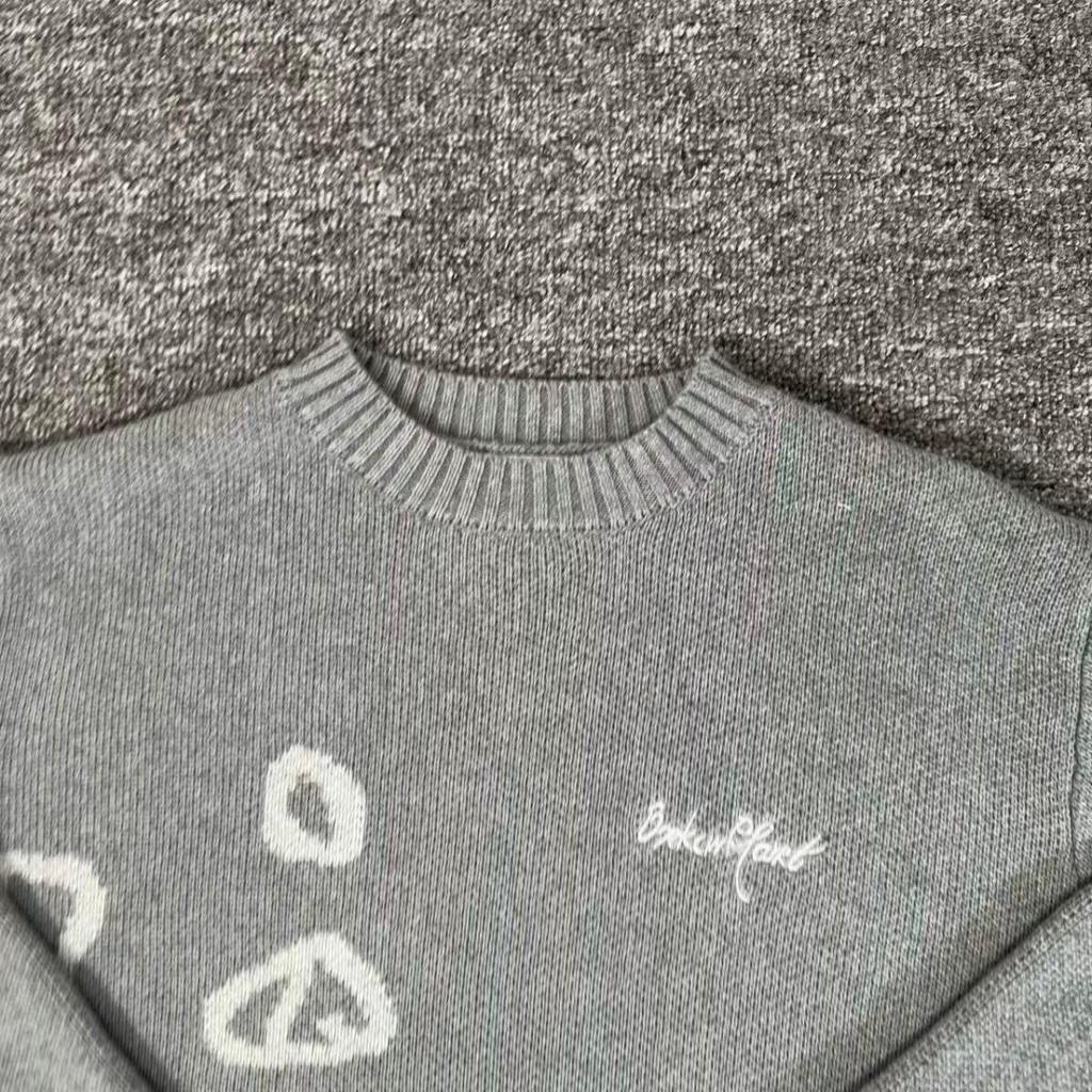 Unisex Jacquard Embroidery Street Style Sweater - Round Neck Knit Pullover for Autumn/Winter
