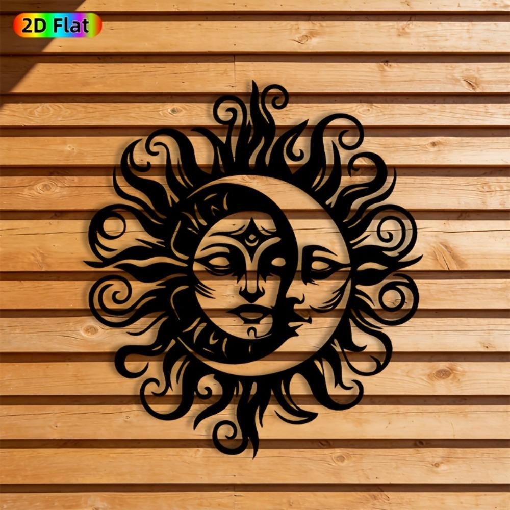 1pc Sun Moon Wall Sculpture Celestial Metal Art Statue Iron Decor for Living Room Garden Fence Indoor Outdoor Christmas New Year Housewarming Gift