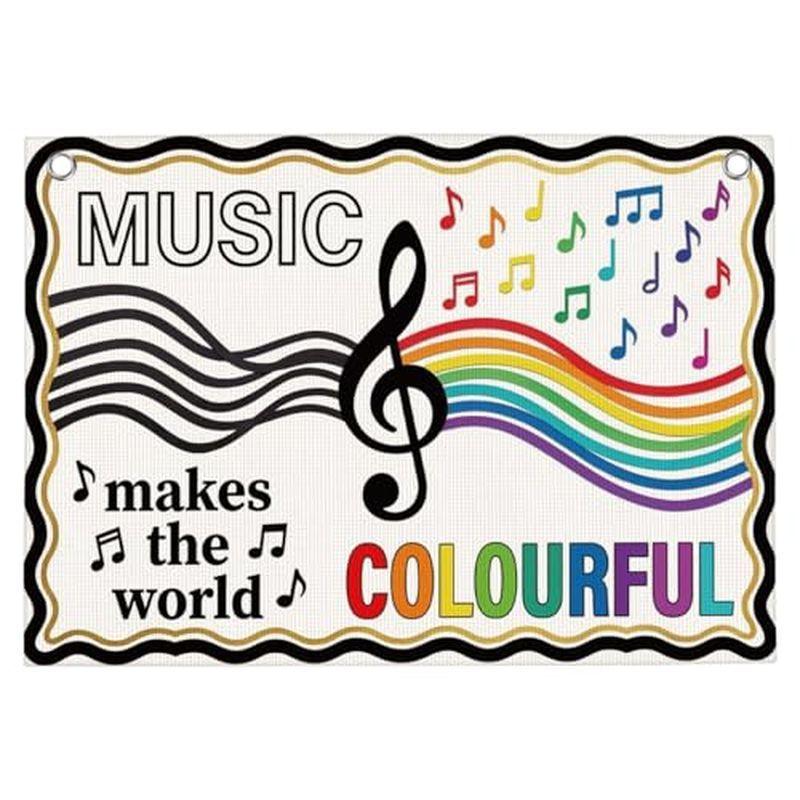 Music Makes World Colorful Tapestry, Rainbow Notes Wall Hanging, Classroom Music Room Wall Decoration Decor