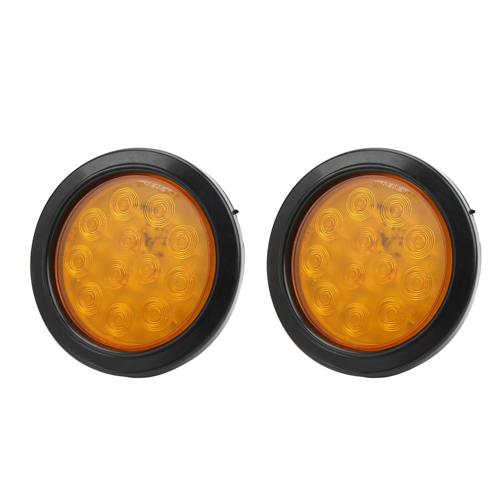 2 Pcs Trailer Tail Lights Round 12 LED Amber Brake Stop Turn Tail Marker Lamp for Tractor Truck