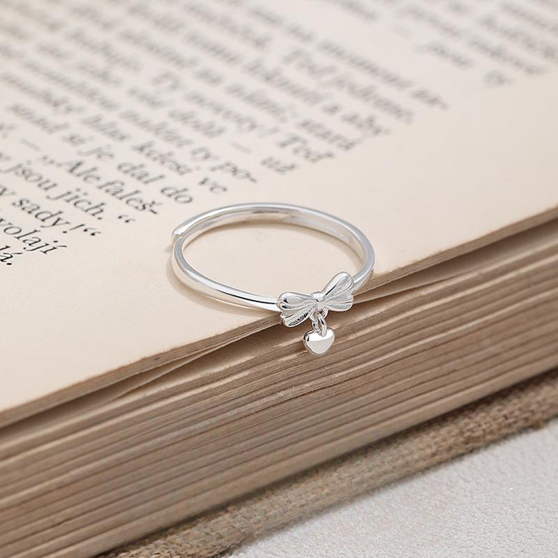 Bow Love Ring Women's Simple Small Fresh and Fashionable Plain Ring Open Ring Jewelry Gift