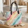  Colorful Striped Canvas Tote Bag for Women Casual Large Capacity Travel Shopping Shoulder Handbag