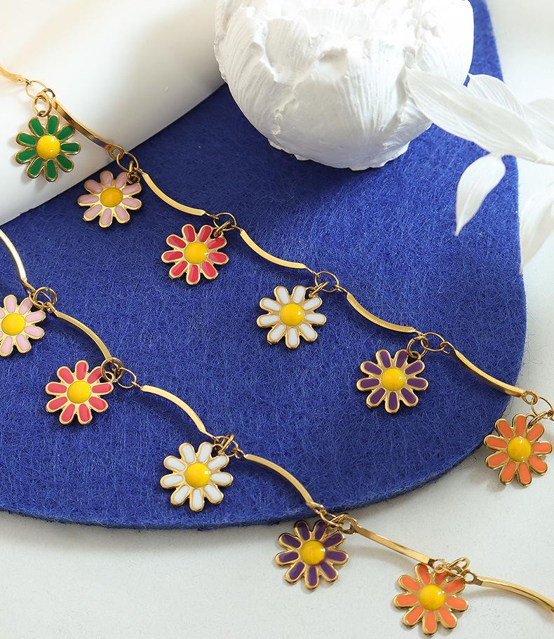 Niche Colorful Floral Drip Oil Pendant Necklace - Personalized Pastoral Autumn/Winter Style Jewelry