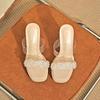 Fashion Low Glitter Slides Shoes Transparent Slippers Square heel Slipers Women Fashion Heeled Mules Jelly Block 2025 Luxury High Rome C