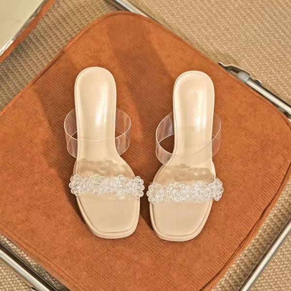 Fashion Low Glitter Slides Shoes Transparent Slippers Square heel Slipers Women Fashion Heeled Mules Jelly Block 2025 Luxury High Rome C