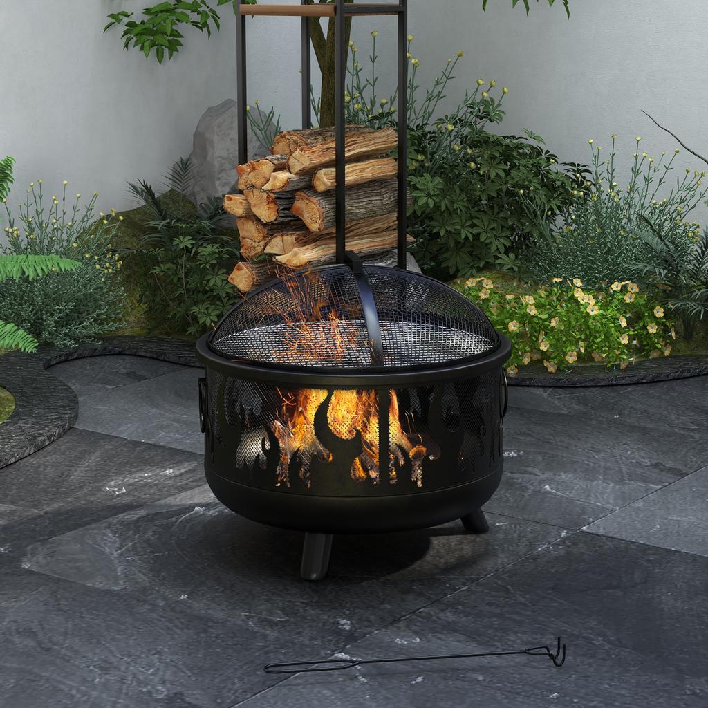 Steel Fire Pit BBQ, with Poker - Black