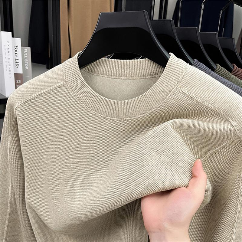 New Men'S Long Sleeve T-Shirt Spring And Autumn Round Neck Knitted Shirt Casual Middle Aged Top Bottom Shirt