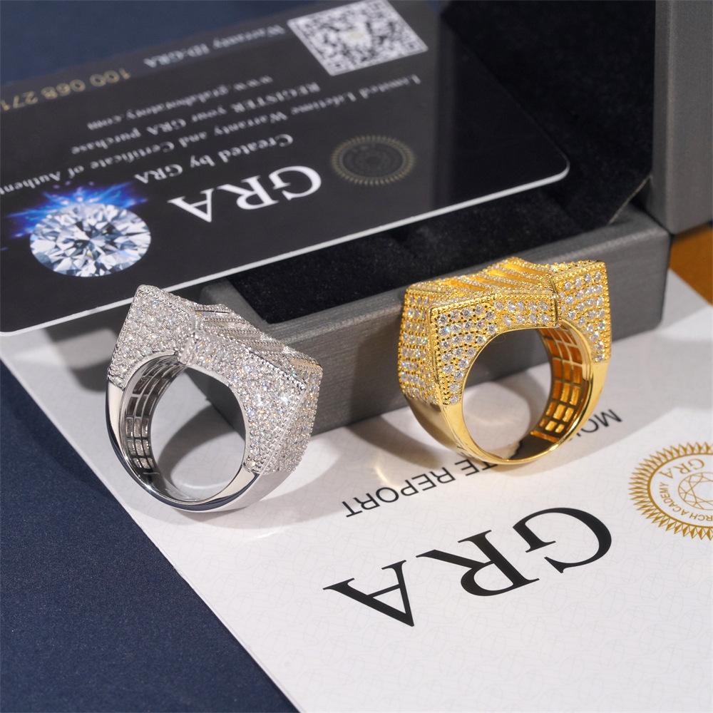 New Star Ring CZ Baguette Gold-Plated Cut Diamond Pentagram Shape Ring Hip-Hop Gold Jewelry