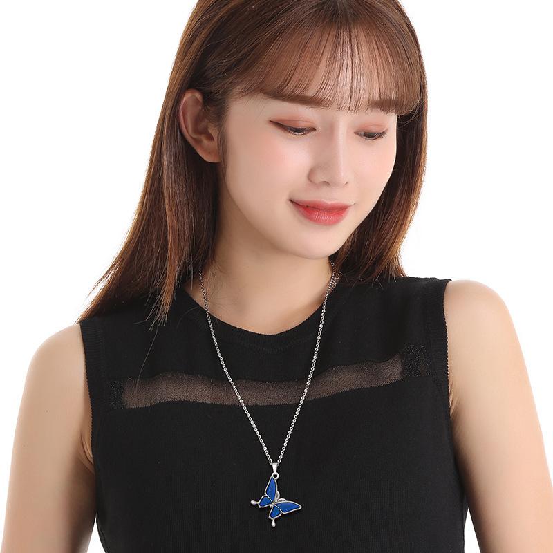 Womens Titanium Fashionable Steel Butterfly Necklace With Stunning Thermochromic Color Effect Changing