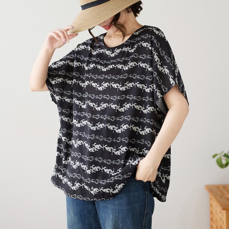 

2026 Chain Print Plus Size Short Sleeve Round Neck T-shirt One Size