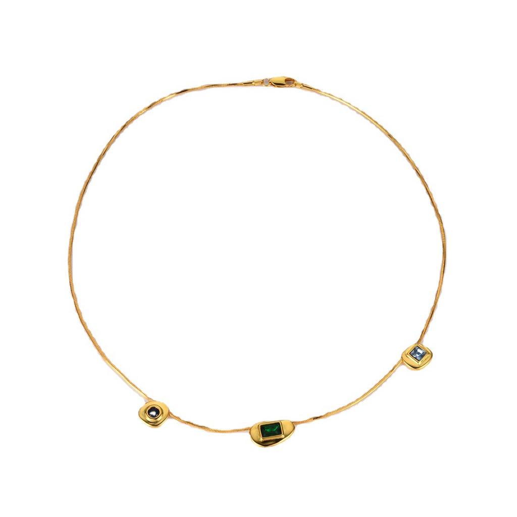 Retro Trzy Kamienie Szlachetne, Wisiorek, Łańcuszek na obojczyk, Francuski Wysokiej Klasy Wyczucie Osobowości, Prosty i Wykwintny Lekki Luksusowy Naszyjnik.