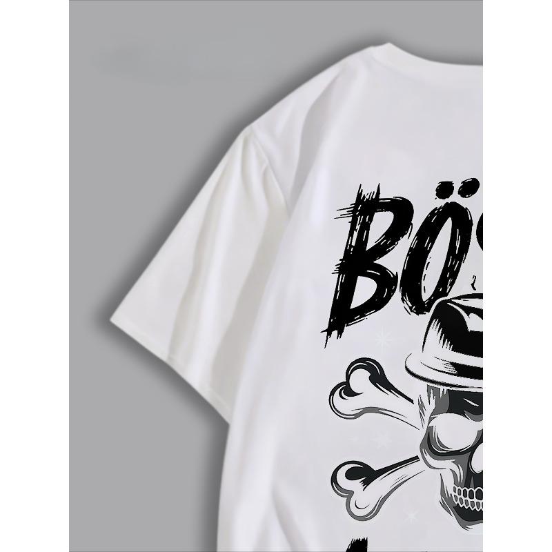 Herren Big & Tall Kurzarm-T-Shirt Street Style Vintage Print T-Shirts Geeignet für Männer Lockerer Schnitt Rundhals Freizeit-Oberteil