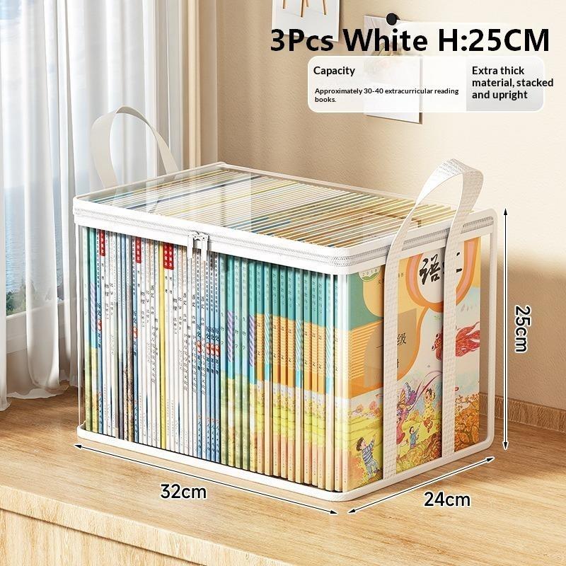 2/3Pcs Transparent Book Storage Bag With Handle Dustproof Waterproof Organizer Stackable Storage Box For Books Clothes Organizer