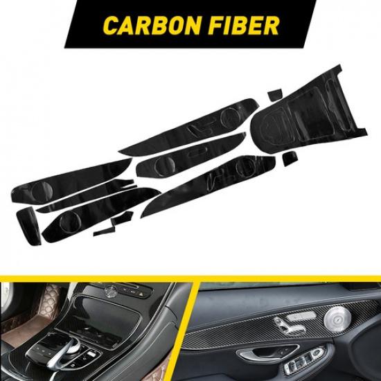 Fit Benz C-Class 2015-2018 Interior Front Center Cover Trim Carbon Fiber Sticker