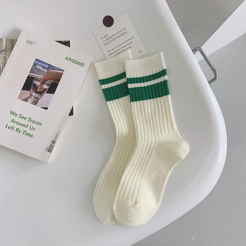

Green Socks Women S Medium Tube Socks Striped Burst Stockings Stacking Socks Japanese College Style Girl Socks Autumn And Winter One size fits all