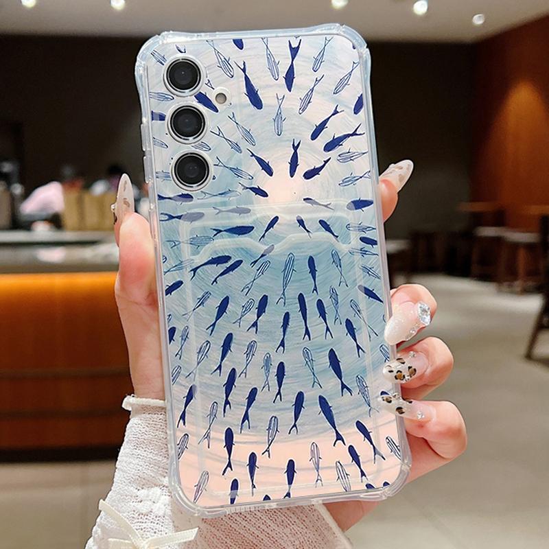 

Чехол с узором китов для Samsung Galaxy S25 Edge S22 S23 S24 Ultra S21 S24 FE A56 A36 A26 A35 A55 A54 A16 A15 с карманом для карт, прозрачная накладка на телефон Samsung Galaxy A52 / A52S прозрачный