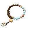 Shoushan Stone Lotus Bracelet with Green & Purple Sandalwood, Peach Wood, and Buddhist Play Beads for Men and Women.
