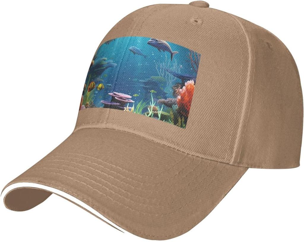 Undersea World Print Baseball Cap Polyester Adjustable Casual Sun Protection Dad Hat for Adults