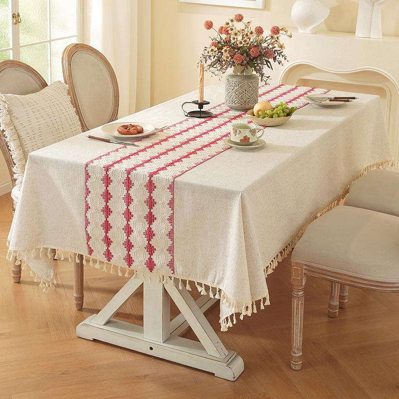 Tischdecke Polyester Hanf Schlichtes Temperament Hohlnaht Rechteckig Hochwertig Retro Kaffeetisch Esstisch Abdeckung Tuch Punkt