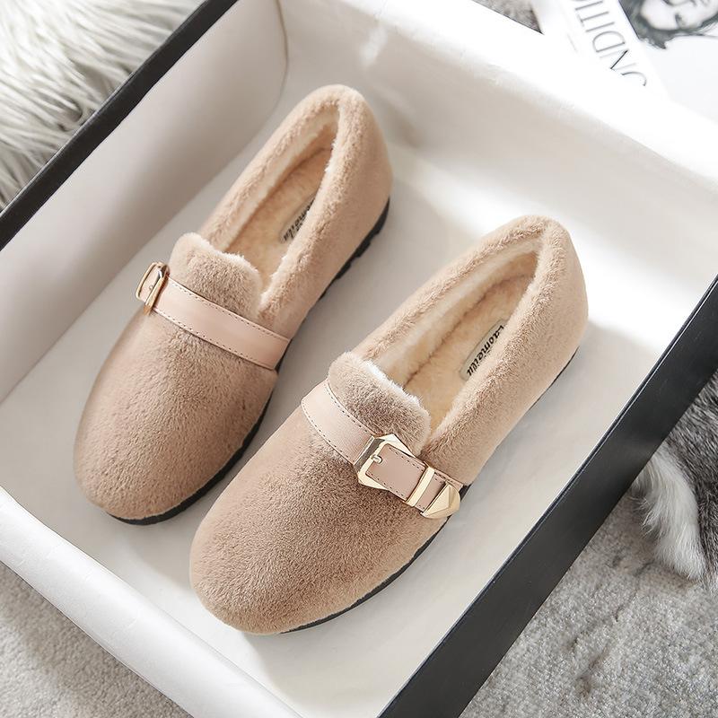 

Mao Mao shoes women wear autumn and winter new Korean version mink hair Doudou shoes women s flat bottom large size thermal cotton ladyshoes women 43 коричневый