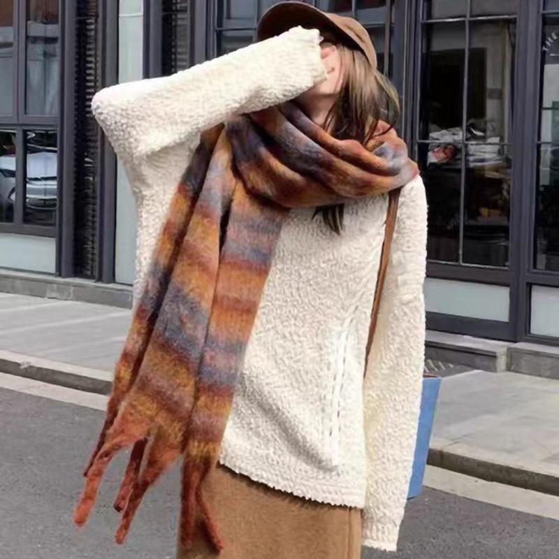 Scarf women's winter advanced sense thickened warm imitation cashmere plaid scarf Korean version versatile scarf tide