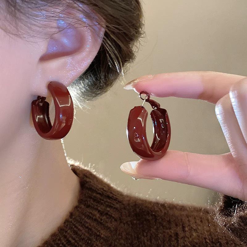 Ankela Red Geometric Hoop Earrings - European & American Fashion, High-End Retro Hong Kong Style