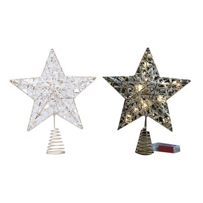 Durable Iron Christmas Tree Toppers Star Champagne Colored Yarn Ornament For Outdoor Garden Parties Decoration