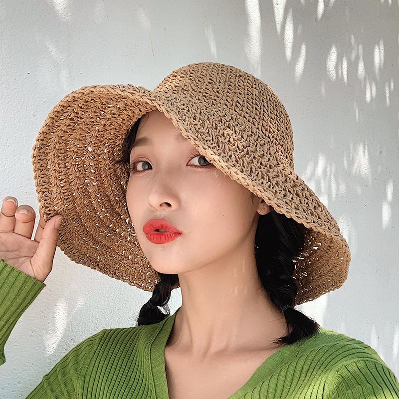 Women Sunscreen Big Brim Straw Hats Summer Foldable Panama Hat Girl Outdoor Beach Visor Sun Cap Female Portable Travel Caps