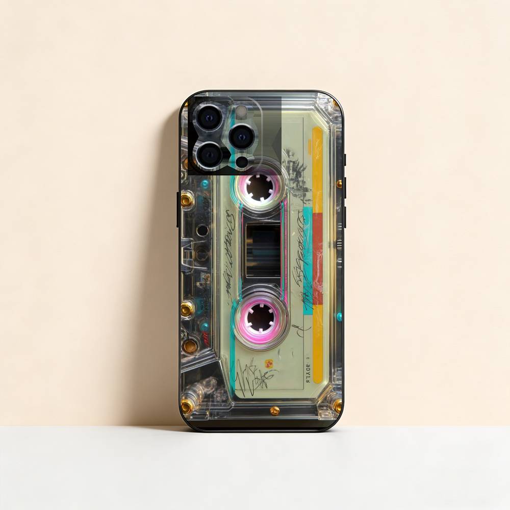 Retro Cassette Pattern Plating Phone Case For iPhone 17,16,15,14,13,12,11 Plus,Pro Max,XS,Soft Silicone Black Cover