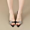 Fashion Star style Luxury Rhinestones Flowers PVC Women Slippers Sandals Elegant Thin High heels Mules Slides Fashion Summer Party Shoes