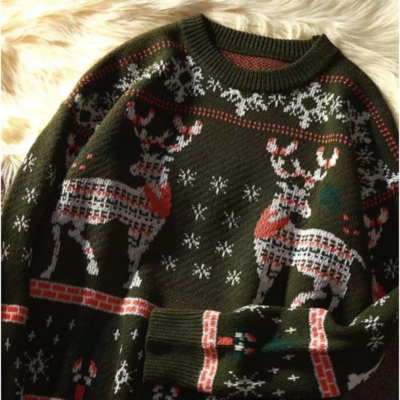 Unisex Oversized Knit Sweater Christmas Winter Casual Wear Soft Breathable Long Sleeve Pullover In Red Blue Green