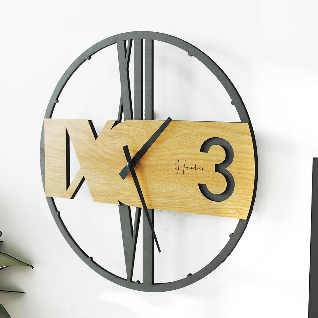 Wall Scandinavian Iron Wall Hollow Wall Wall Battery Studio Diameter Black Clock, Stylish, Clock, Silent, Wooden, Clock, Hanging, Operated, Large,