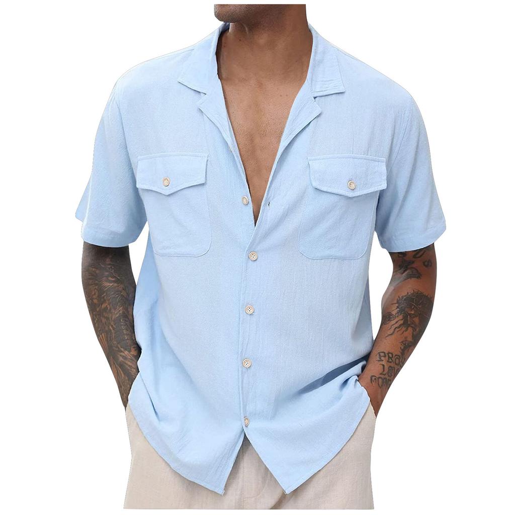 Men'S Casual Lapel Beach Holiday Wear Fashion Shirt Short-Sleeved Shirt