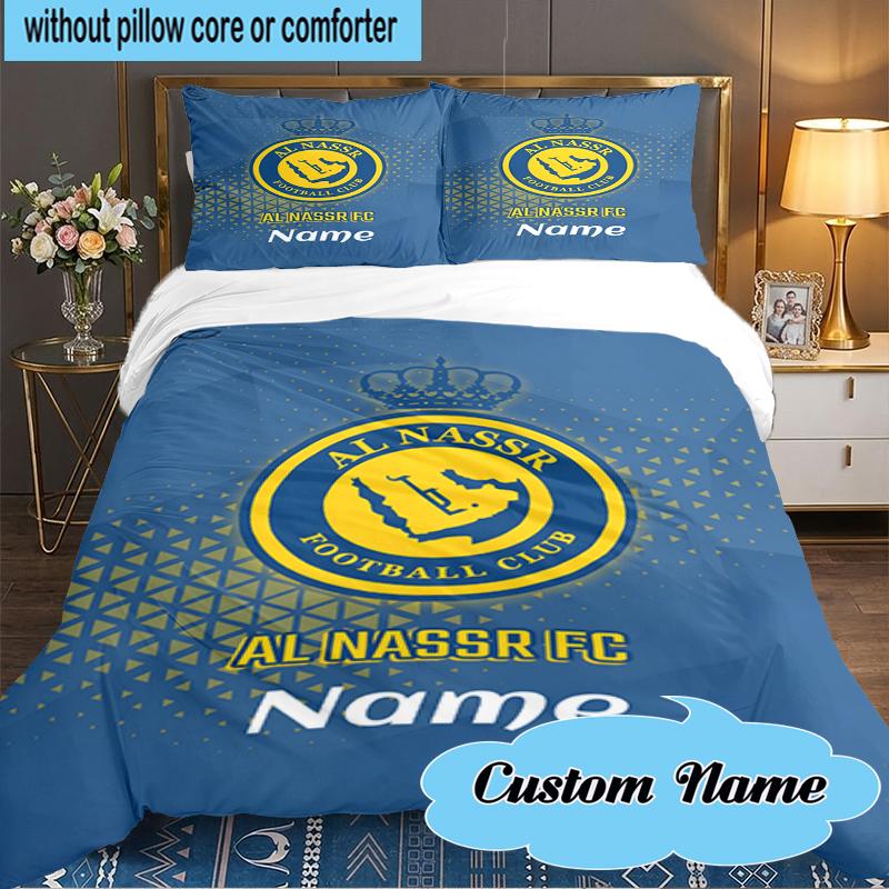 Custom Name Nassr FC Crest Bedding Set 3pcs, Bedding Set Including 1pc Duvet Cover And 2pcs Pillowcases for Bedroom, Dormitory Gift