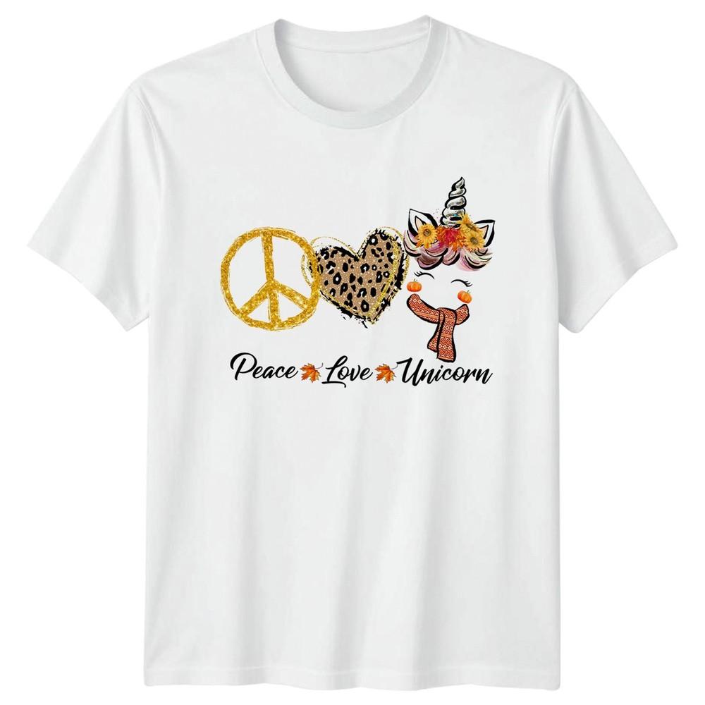 Peace Love Unicorn Unisexs TShirt Fall Autumn Unicorns Birthday Gift For Her S