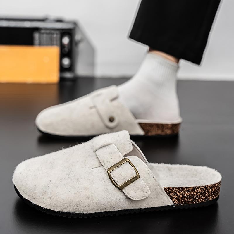 Cotton slippers cork winter velvet toe shoes outdoor lazy drag Birken casual half drag