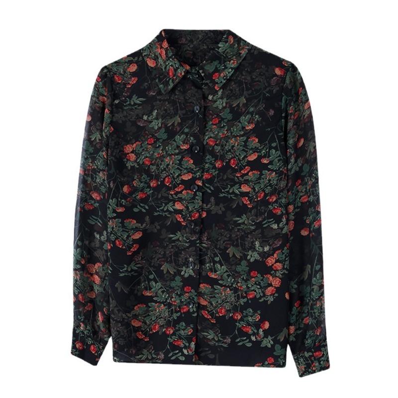 Neuer Stil Mode für mittelalte Mütter Herbstkleidung Geblümtes Langarmhemd Temperament Pendeln Polokragen Lockeres Oberteil für Damen