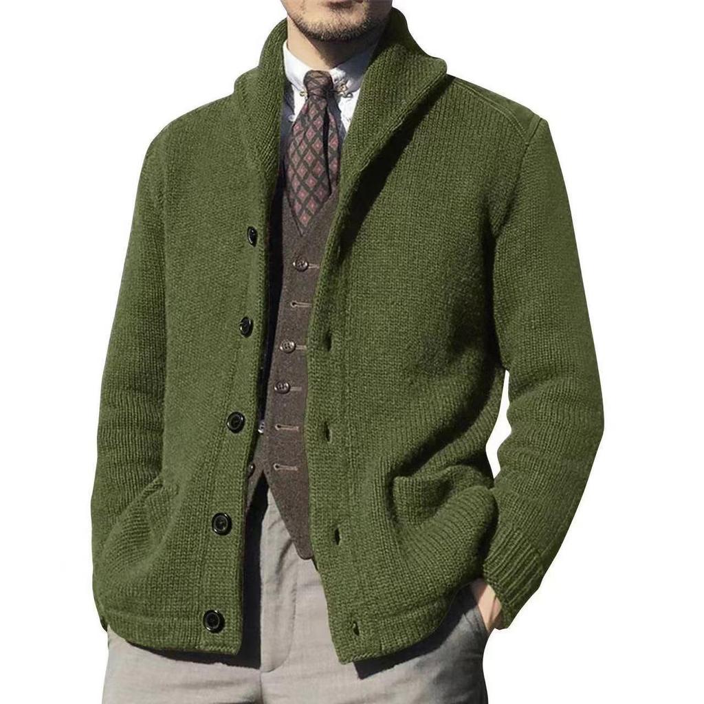 2024 Men's Autumn Color-Blocked Knitted Sweater with Lapel and Long Sleeves
