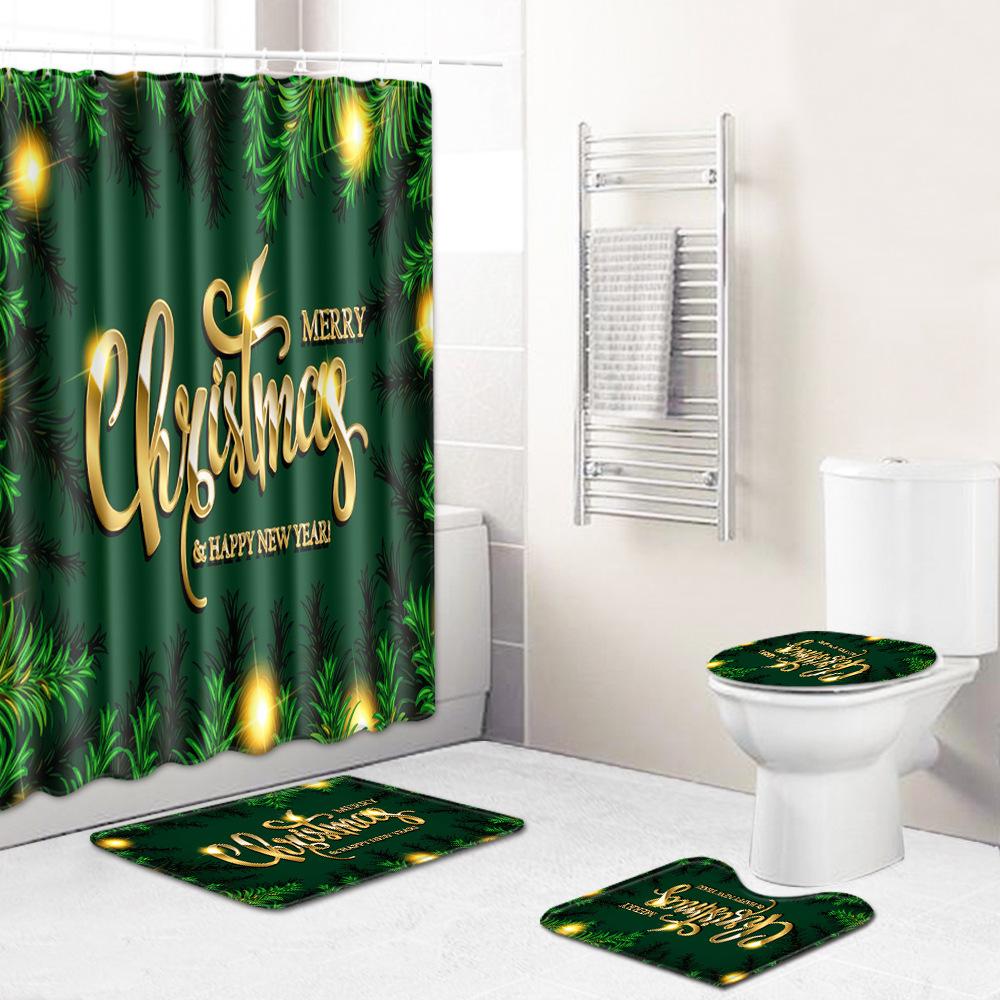 Christmas Household Bathroom Shower Curtain Four-Piece Bathroom Non-Slip Door Mat Bedroom Living Room Floor Mat Carpet
