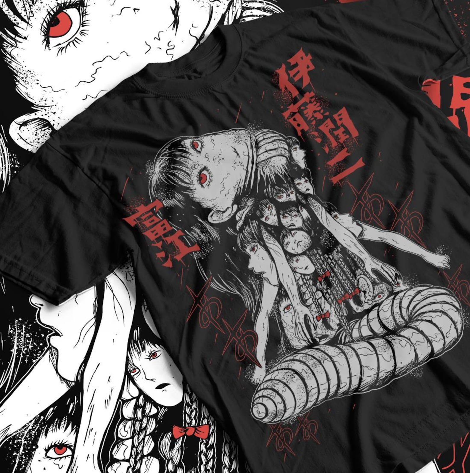 Horror Manga Creepy Girl T shirt | Dark Anime Gothic Tee 4XL
