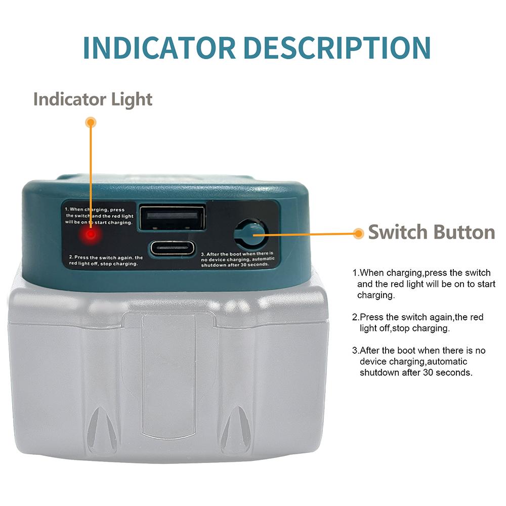 1pc Fast Charger Rack for Makita 18V Lithitum Battery Portable Adapter with 5V USB Port and 18W Type-C Port Fast Charging