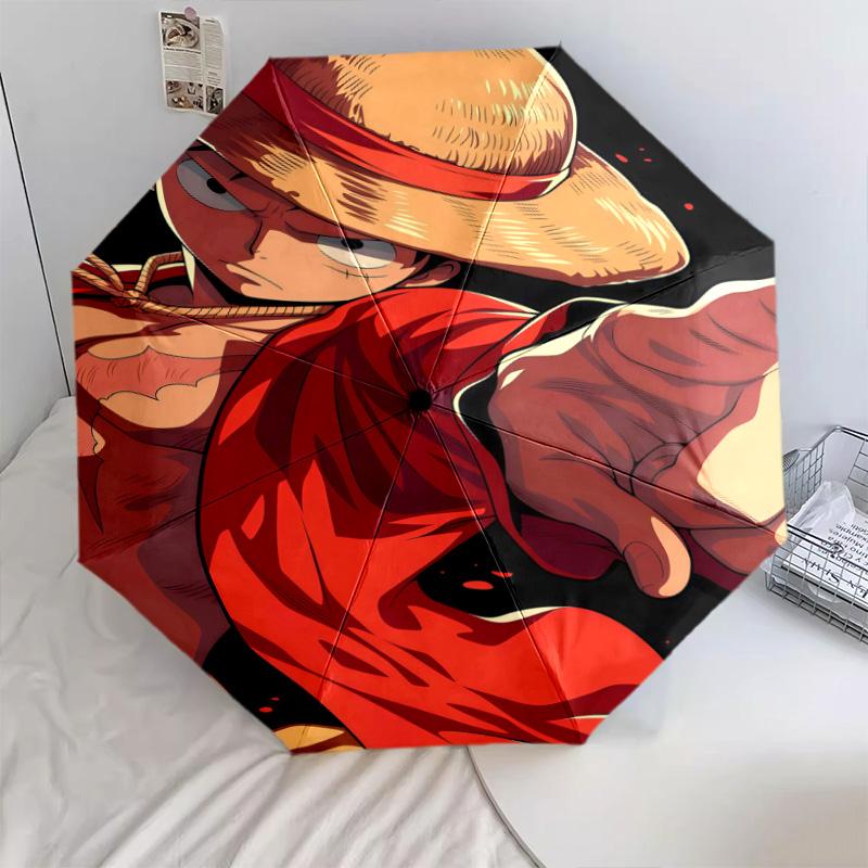 1 Adet Otomatik Katlanır Şemsiye - Luffy D Desenli Taşınabilir Katlanabilir Tasarım 8 Kemerli Noel Doğum Günü Hediyeleri